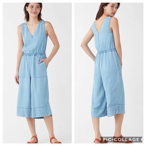 Splendid Chambray Wide Leg Crop Jumpsuit Sz L